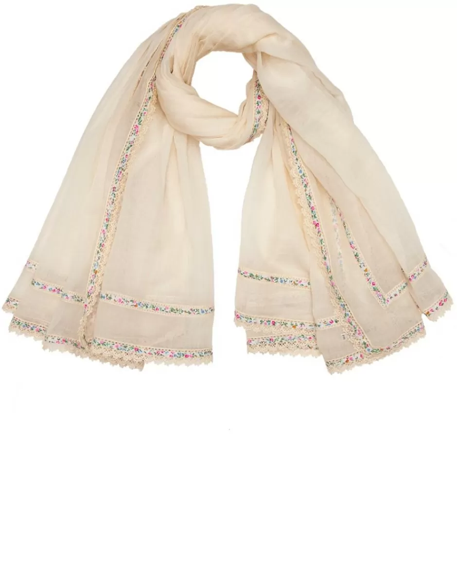Women Faliero Sarti Women's Scarves<Cotton Blend Floral Print Scarf With Lace | Kory